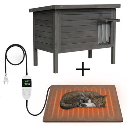 GDLF Outdoor Feral Cat House Heated Cat Shelter with 100% Insulated All-Round Foam Weatherproof for Multiple Felines 34.5"X21.5"x27.2" - style: Heated Feral Cat House