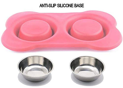 Dog Food Bowls Stainless Steel Pet Bowls & Dog Water Bowls with No-Spill and Non-Skid, Feeder Bowls with Dog Bowl Mat for Dogs Cats and Pets-Pink, 24 0z in Total - color: Pink, size: 1½ Cup/12 oz each