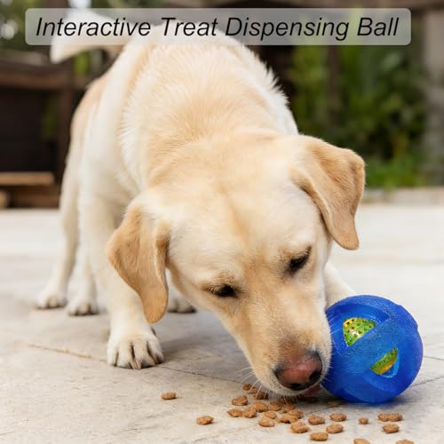 Dog Ball Toy for Chewing and Treat Dispensing - Toug Rubber Puppy Chew Toys Interactive Puzzle Balls for Teething & Slow Feeding, 3.5 Inch (Blue) - color: Blue