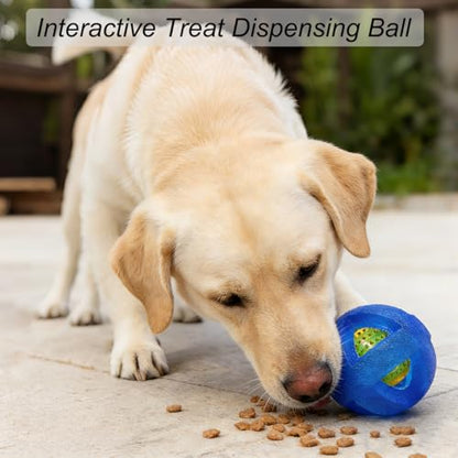 Dog Ball Toy for Chewing and Treat Dispensing - Toug Rubber Puppy Chew Toys Interactive Puzzle Balls for Teething & Slow Feeding, 3.5 Inch (Blue) - color: Blue