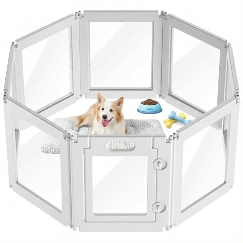 8Pcs Free Angle Plastic Dog Playpen, 23.6“ H All-in-One Assemble Playpen Divider, Durable Safety Play Pen Indoors, Puppy, Cat, Small Animal (White, 39.37" × 39.37" × 23.6")