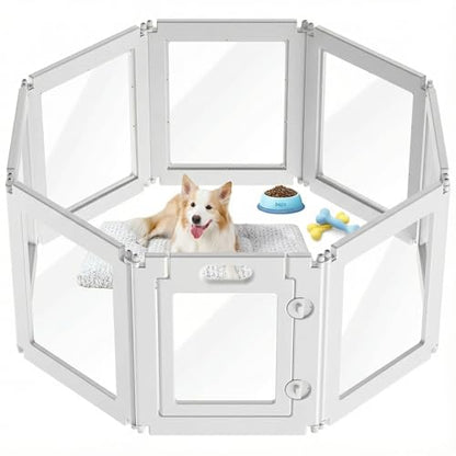 8Pcs Free Angle Plastic Dog Playpen, 23.6“ H All-in-One Assemble Playpen Divider, Durable Safety Play Pen Indoors, Puppy, Cat, Small Animal (White, 39.37" × 39.37" × 23.6")