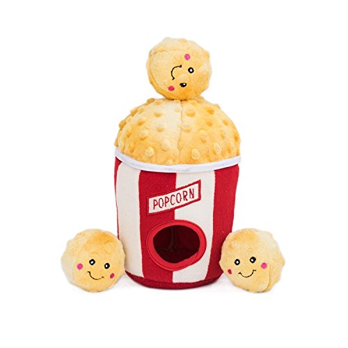 ZippyPaws Burrow- Interactive Dog & Puppy Toys for Boredom, Stimulating Pet Products to Keep Them Busy, Hide & Seek Plush Puzzles, Squeaky Toy for Enrichment, for Small & Medium Dogs- Popcorn Bucket - style: Popcorn Bucket