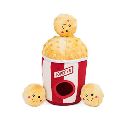 ZippyPaws Burrow- Interactive Dog & Puppy Toys for Boredom, Stimulating Pet Products to Keep Them Busy, Hide & Seek Plush Puzzles, Squeaky Toy for Enrichment, for Small & Medium Dogs- Popcorn Bucket - style: Popcorn Bucket