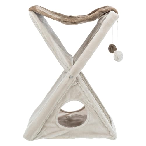 TRIXIE Miguel Fold and Store Cat Hammock, Indoor Cat Furniture with Dangling Toys, Scratching Pad, and Cave, Taupe/Light Gray - color: Greige