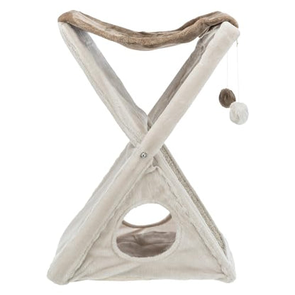 TRIXIE Miguel Fold and Store Cat Hammock, Indoor Cat Furniture with Dangling Toys, Scratching Pad, and Cave, Taupe/Light Gray - color: Greige