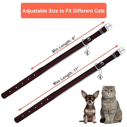 OOPSDOGGY Rolled Leather Cat Collar with Bell, Reflective Kitten Collars with Buckle Include Safety Elastic Strap - Adjustable Small Pet Collars for Boy Girl Cats (Burgundy) - color: Burgundy
