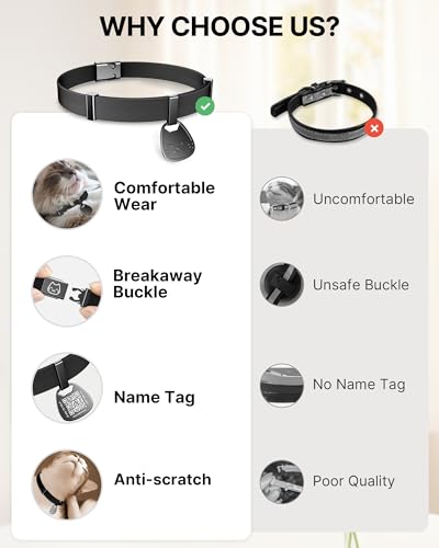 Cat Collar with Name Tag Breakaway: Kitten Collars with QR Code ID Tag for Girl Boy Cats, Ultra Soft & Elastic Adjustable (6"-12") Cat Collar with Break Away Safety Buckle, Black