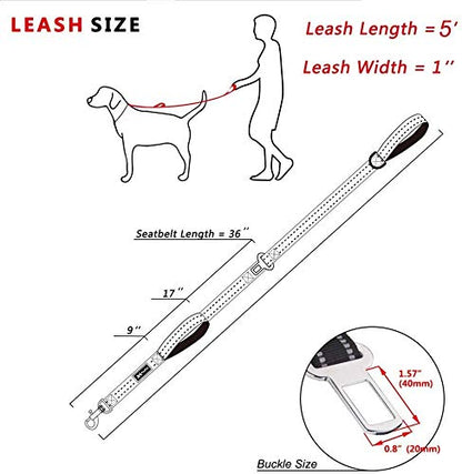 PoyPet 5 Feet Dog Leash - 2 Cushioned Handles - Functional Car Seat Belt (Checkered Beige) - color: Checkered Beige - 2 Handles