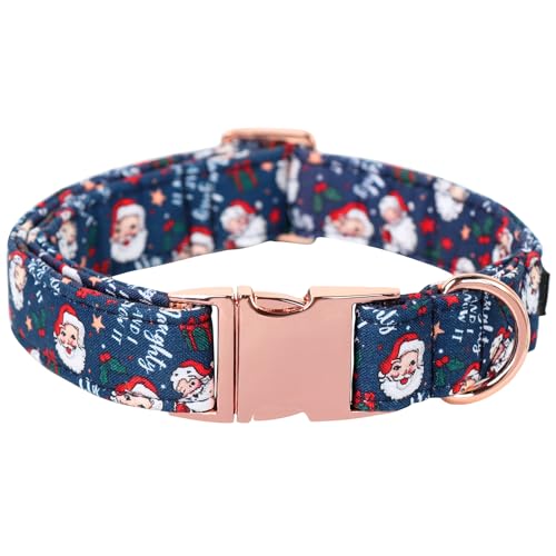 Maca Bates Christmas Basic Dog Collar for Large Boy Girl Dogs,Blue Santa Pattern, Soft Adjustable Durable Collars Winter for Male Female Puppy with Metal Buckle - color: Christmas-Gift Santa, size: L