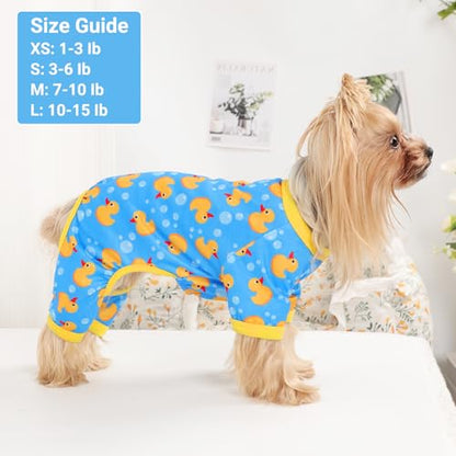 Dog Pajamas Small Sized Dogs Stretchable Summer Dog Clothes Pjs 4 Legs Girl Boy Cute Soft Puppy Outfits Doggie Cat Jammies Jumpsuit Sleeper for Pet, Blue Duck, XS - color: Blue Duck, size: X-Small (Chest 11in )
