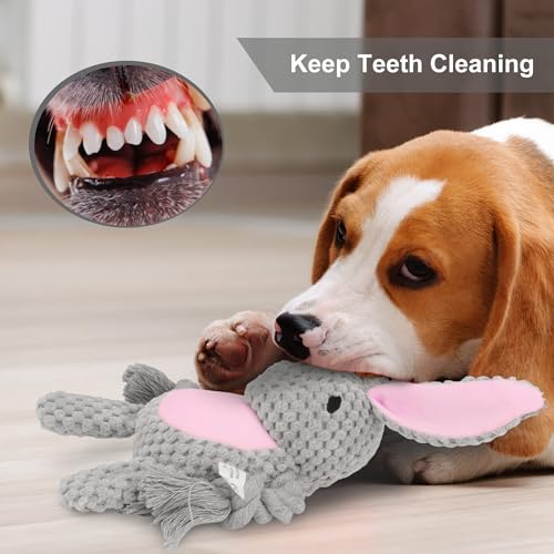 Dog Toys, Dog Squeaker Toys with Crinkle Paper, Stuffed Animal Dog Plush Chewing Toy, Cotton Rope Interactive Toys for Puppy, Small, Middle Dogs (Gray Rabbit) - color: Grey