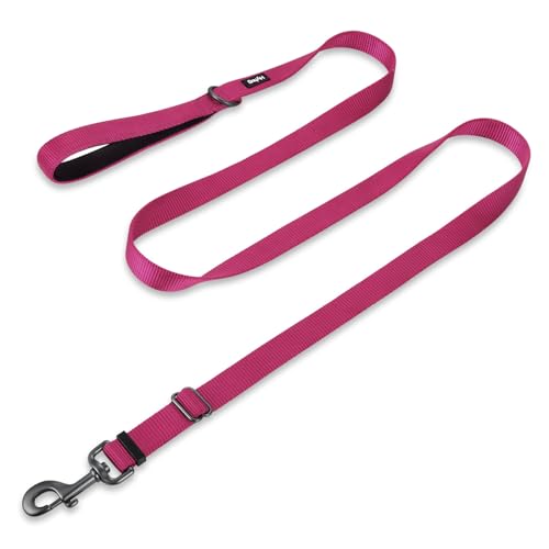 Nylon Adjustable 4-6ft Dog Leash with Soft Neoprene Padded Handle, Durable Heavy Duty Leash with Easy-to-Use Bolt Snap, Ideal for Jogging Outdoor - color: Rose Red Pink, size: Large Adjustable 6 Feet