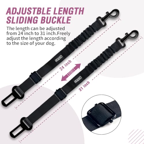 Dog Seat Belt,3 Piece Set Retractable Dog Car Adjustable Seatbelts for Vehicle Nylon Pet Safety Heavy Duty & Elastic & Durable Car Harness for Dogs - color: Set 10-Black+Light Pink