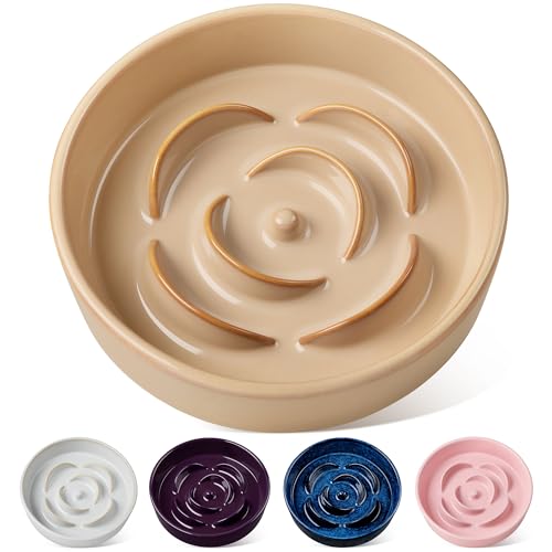 vancasso Slow Feeder Dog Bowl, 3 Cups Ceramic Slow Feeder for Large Breed, Puzzle Maze Dog Food Bowl for Fast Eater, Khaki - color: Khaki, size: L - 3 Cups
