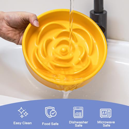 8.25'' Ceramic Slow Feeder Dog Bowls - Petal Shape Modern Dog Food Dish for Medium and Large Breeds, Puzzle Maze Bowl to Slow Down Eating, Anti-Gulping, Dishwasher & Microwave Safe, Yellow - color: Yellow, size: 8.25 inch