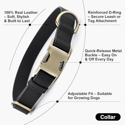 Plutus Pet Genuine Leather Dog Collar – Adjustable Pet Collar with Quick Release Metal Buckle, Soft Real Leather for Small Medium Large Dogs, Heavy Duty & Skin-Friendly (Black, S) - color: Black, size: S