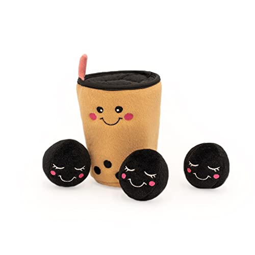 ZippyPaws Burrow- Interactive Dog & Puppy Toys for Boredom, Stimulating Pet Products to Keep them Busy, Hide & Seek Plush Dog Puzzles, Squeaky Enrichment for Small, Medium, & Large Dogs- Boba Milk Tea - style: Boba Milk Tea