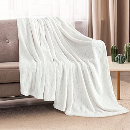TOONOW Fleece Blanket Textured Fuzzy Plush Throw Blanket Twin Size 60" x 80", Super Soft Fluffy Bed Blanket Geometric Pattern Comfy Microfiber Flannel Blankets for Couch, Bed, Sofa, Cream White - color: Cream White, size: Twin- 60" x 80"