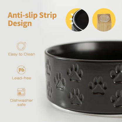 Elevated Ceramic Dog Bowl Set, 5.1" Dog Bowls with Dual Fixed Heights Stand, 1.6 Cup Food & Water Bowls for Toy Breed, Adult Cat, Small-Breed Puppy (Double Bowls + Stand - Black, 5.1 inch) - color: Double Bowls + Stand - Black, size: Xs - 5.1 Inch