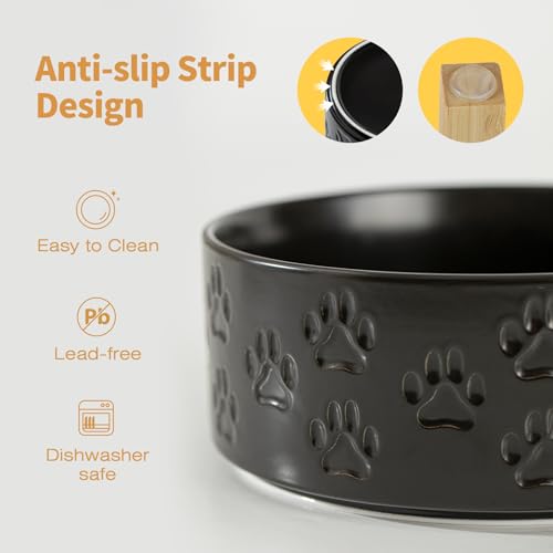 Elevated Ceramic Dog Bowl Set, 6" Dog Bowls with Dual Fixed Heights Stand, 3.5 Cup Food and Water Bowls for Small Breed Dogs, Microwave Safe (Double Bowls + Stand - Black, 6 inch) - color: Double Bowls + Stand - Black, size: S - 6 Inch