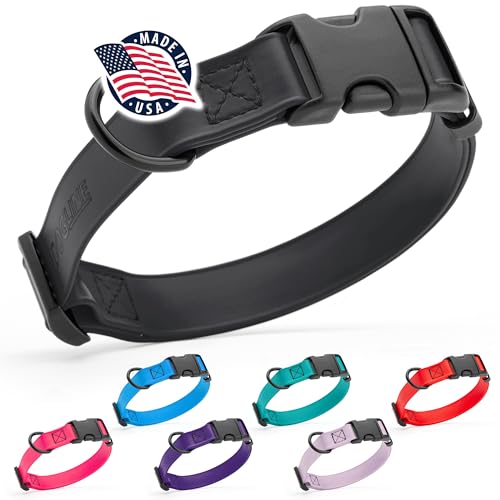Dogline Biothane Waterproof Dog Collar with Quick Release Buckle Strong Coated Nylon Webbing with Odor- Proof for Easy Care Easy to Clean Fits Small Medium or Large Dogs, Black 1" W 15-23" L - color: Black, size: 1"W by 15-25"L