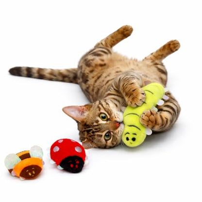 Pounce & Purr® Plush Cat Toys, Catnip & Silvervine Infused, Shiny Iridescent Accents, Interactive Play Toys for Cats & Kittens (Backyard Buggin' Series) - color: Backyard Buggin'