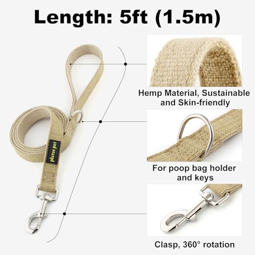 Plutus Pet Cotton Hemp Dog Collar and Leash Set, Adjustable Collar for Small, Medium, and Large Dogs, Heavy Duty and Soft on Skin, Khaki, S - color: Khaki, size: Small