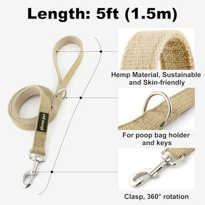 Plutus Pet Cotton Hemp Dog Collar and Leash Set, Adjustable Collar for Small, Medium, and Large Dogs, Heavy Duty and Soft on Skin, Khaki, S - color: Khaki, size: Small