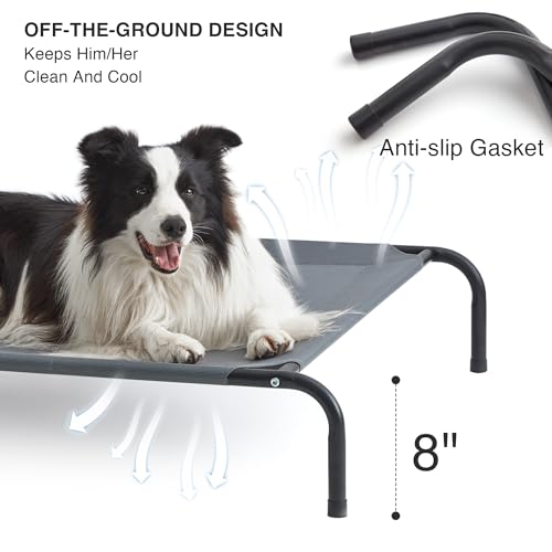 Love's cabin Elevated Dog Bed, Large Cooling Raised Pet Bed with Heavy-Duty Teslin Mesh, Durable Outdoor Dog Cot for Large Dogs, Breathable & Easy to Clean, 48"L x 35"W x 8"H - color: Grey