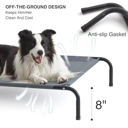 Love's cabin Elevated Dog Bed, Large Cooling Raised Pet Bed with Heavy-Duty Teslin Mesh, Durable Outdoor Dog Cot for Large Dogs, Breathable & Easy to Clean, 48"L x 35"W x 8"H - color: Grey