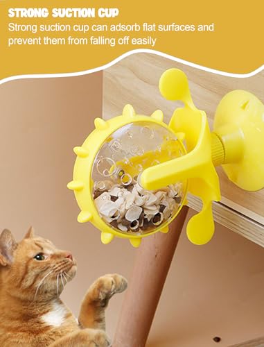 GLOGLOW Interactive Cat Puzzle Feeder, Windmill Treat Dispensing Cat Toy, Indoor Playtime, Suction Cup, Slow Feeding, for Cats, Kittens, and Puppies Training Rewards - color: yellow