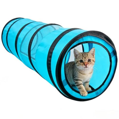 PAWISE Cat Tunnel for Indoor Cats, Collapsible Interactive Cat Toy Tube with Peek Hole, Foldable Pet Play Tent for Kittens Rabbits Small Animals, 10.5x34.5 Inches
