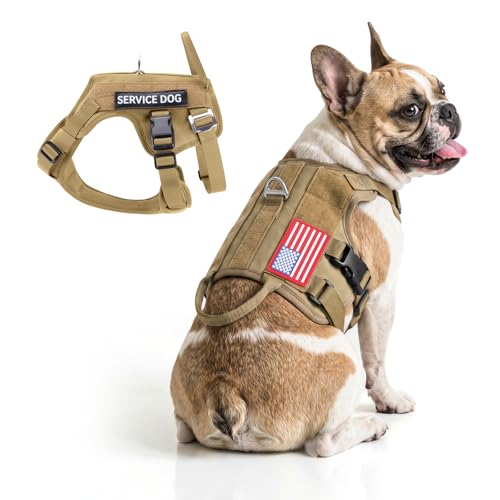 Tactical Dog Harness for Small and Medium Breed - Mesh Breathable Dog Harness Escape Proof with Handle - No Pull Military Service Dog Vest with Removable Patches for Walking,Training,Hiking - color: Brown, size: S(Chest:17-22")
