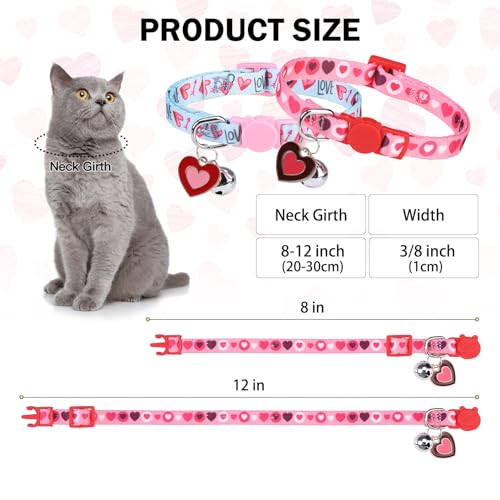 Breakaway Cat Collars for Girl Boy Cats, Fall Winter All Weather Cat Collar Personalized Pattern 2 Pack,Cute Classic Safety Buckles and Bells,Adjustable Printed Nylon Colorful Kitten Collar - color: Love