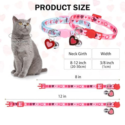 Breakaway Cat Collars for Girl Boy Cats, Fall Winter All Weather Cat Collar Personalized Pattern 2 Pack,Cute Classic Safety Buckles and Bells,Adjustable Printed Nylon Colorful Kitten Collar - color: Love