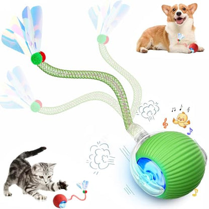 Speed 2.0 Tail Interactive Cat Toys for Indoor Cats, Chirping & Motion Activate Cat Toy, Smart Kitten Rolling Ball Moving Ball Toys, Rechargeable Dog Cat Bal l for Enrichment Exercise (Green) - color: Green