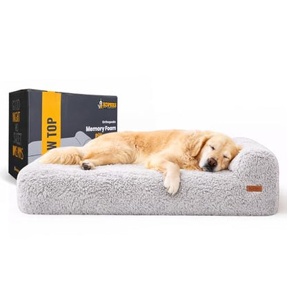 KOPEKS Orthopedic Memory Foam Dog Bed 7" Inch Thick Extra Large Dog Bed with Pillow Fluffy Grey 50"x34"x10" Includes Waterproof Liner & Durable Removable Cover with Smart Design - color: Grey - Fluffy