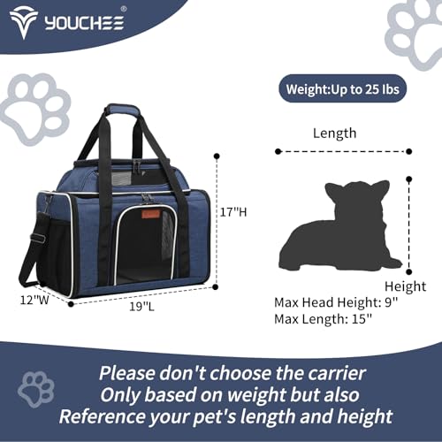 19" L x 12" W x 17" H Inches Cat, Dog Carrier for Pets Up to 25 Ibs, Washable，Soft Sided，Collapsible Travel Puppy Carrier. (Blue) - color: Blue