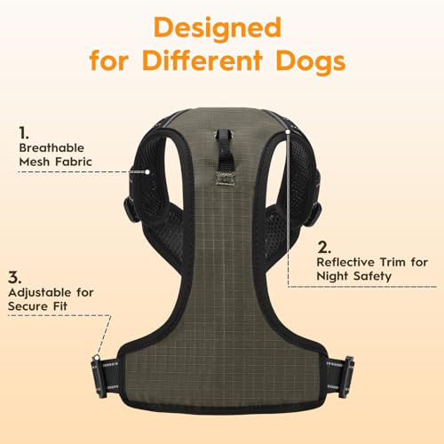 No Pull Dog Harness, No Chock Reflective Adjustable Soft Padded Pet Vest with Easy Control Handle, Easy Wearing with Stylish, Reinforced Knot, 2 Buckles - color: Olive Stone, size: X-Small