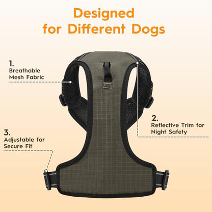 No Pull Dog Harness, No Chock Reflective Adjustable Soft Padded Pet Vest with Easy Control Handle, Easy Wearing with Stylish, Reinforced Knot, 2 Buckles - color: Olive Stone, size: X-Small