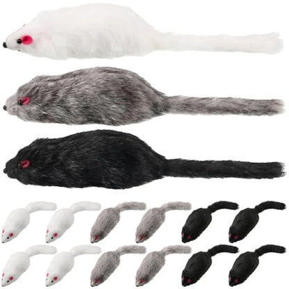 12 Pcs Large Rabbit Fur Mouse Cat Toy, Interactive Mice Kitten Toys, Realistic Fake Furry Mouse for Kittens and Cats Indoor Playing