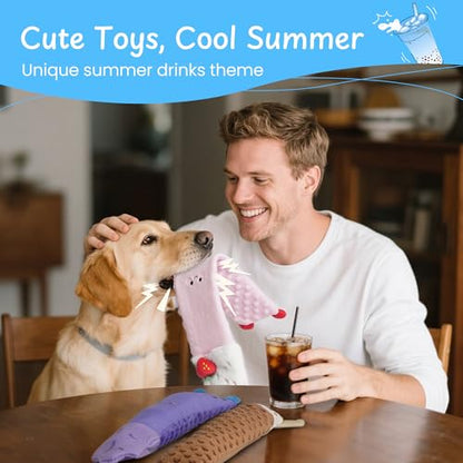 Nocciola 3 PC No Stuffing Small Dog Toys, Removable Crinkle Squeaky Durable Dog Tug Toy Summer Drinks Theme, Bottle Insert Fun Puppy Toys to Keep Them Busy - style: 3 PC No Stuffing Drinks