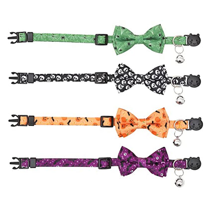 Halloween Cat Collar Breakaway with Cute Bow Tie and Bell for Kitty Adjustable Safety - color: Pattern 5