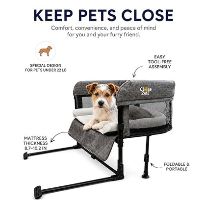 Englacha Close2Me Elevated Pet Bed - Bedside Mattress for Cats and Small Dogs - Comfortable, Cozy Design with Tool-Free Installation - Foldable for Easy Transport, Carry Bag Included