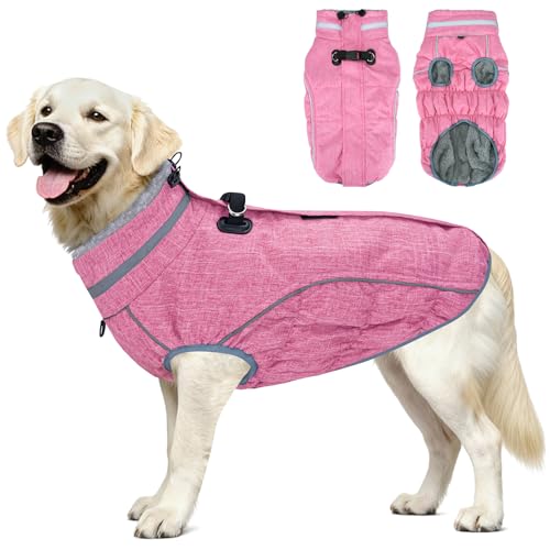 Dog Coat, Reflective Dog Jacket Waterproof Windproof Puppy Cold Weather Coats with Harness Built in, Winter Extra Warm Pet Coat Fleece Vest for Small Large Pets and Puppy (Pink, XXX-Large) - color: Pink, size: XXX-Large