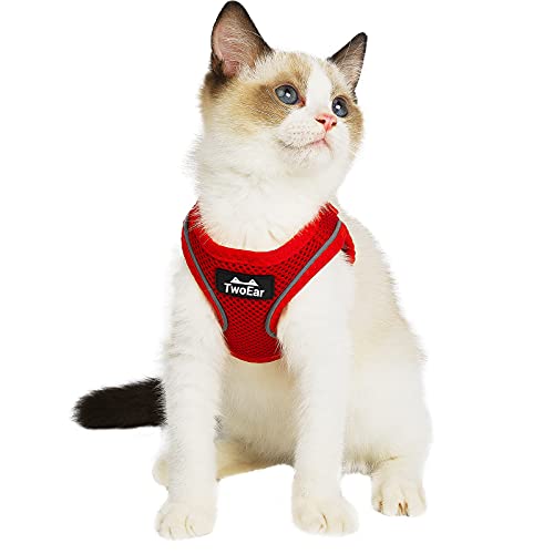 TwoEar Cat Harness Escape Proof, Soft Dog Vest Harness Adjustable, Breathable Mesh Step-in Puppy Walking Jacket Reflective Easy Control for Extral Small Pets for Outdoor Walking(XXS, Red) - color: Red, size: XXS(Neck:11.4-12.2"/Chest:12.6-14.2")