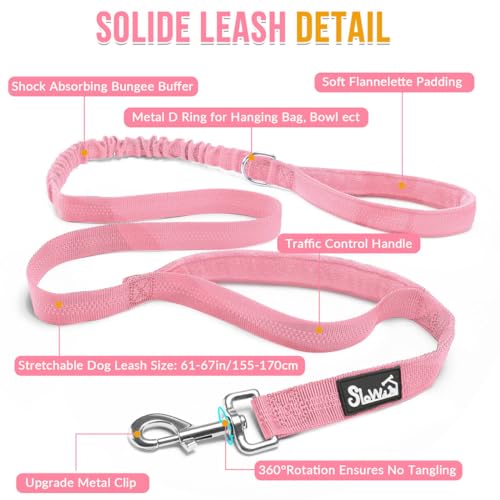Lukovee No Pull Dog Harness and Leash Set - Heavy Duty Dog Vest with Soft Velvet Padding for Medium Large Dogs, Adjustable Reflective Tactical Harness with 2 Control Handles & Front Clip (S, PI) - color: Pink, size: Small