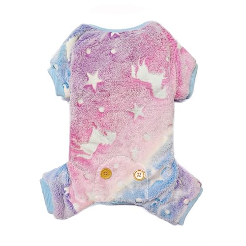 Plush Dog Pajamas Glow in The Dark Dog Jumpsuit 4 Legged Onesie for Small Medium Dog Cat, Unicorn S - color: Unicorn, size: Small