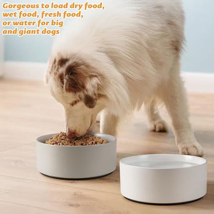 Large Dog Bowls, Non Slip Heavy Ceramic Dog Food and Water Bowl with Silicone Base, 8" Pet Feeding Bowl for Small, Medium, and Big Dogs (Grey, 8 Inches) - color: Grey, size: 8 Inches